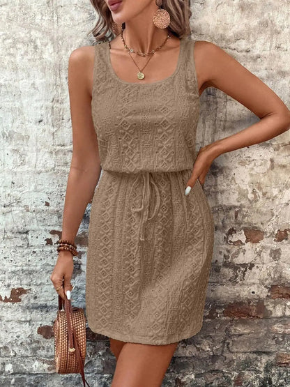 Women's Sleeveless Dress with Belt Casual Vacation Ready Summer Outfit