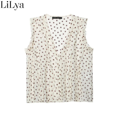 2026 Summer Fashion New Women Top Fashion V Neck Layered Polka Dot Printed Shirt Casual Versatile Street Style Woman Top Outfit