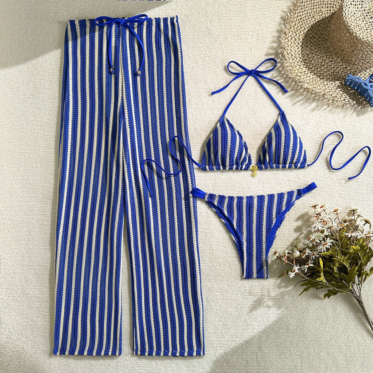 Woman Vintage Red Striped Bikini Set 2026