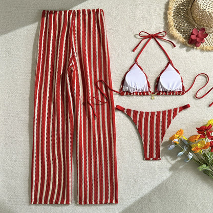Woman Vintage Red Striped Bikini Set 2026
