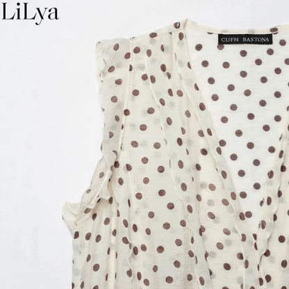 2026 Summer Fashion New Women Top Fashion V Neck Layered Polka Dot Printed Shirt Casual Versatile Street Style Woman Top Outfit