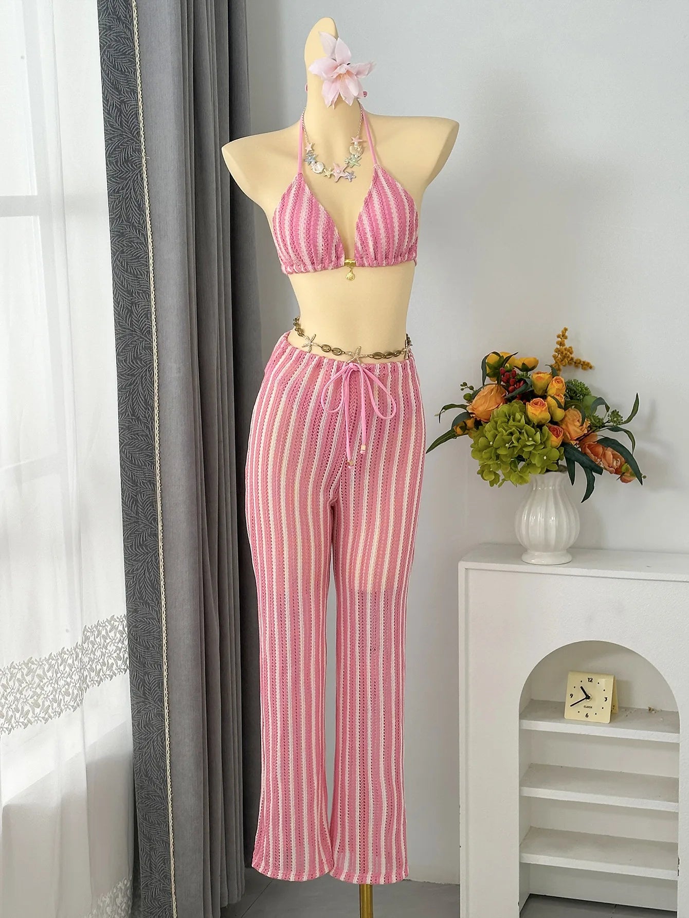 Woman Vintage Red Striped Bikini Set 2026