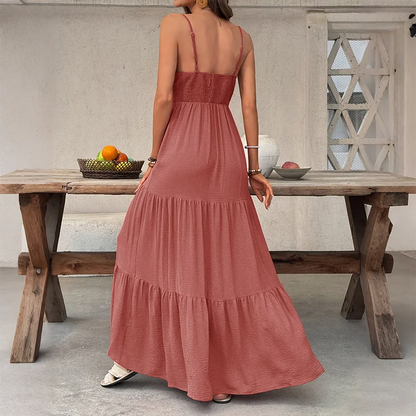 2026 Summer New Design - Solid-color Wide-Arm Deep-V Neck Beach Style Dress, Laid-back Beach Dress for Women