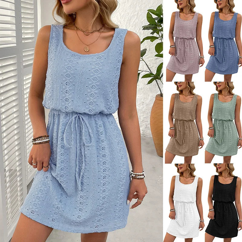 Women's Sleeveless Dress with Belt Casual Vacation Ready Summer Outfit