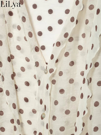 2026 Summer Fashion New Women Top Fashion V Neck Layered Polka Dot Printed Shirt Casual Versatile Street Style Woman Top Outfit