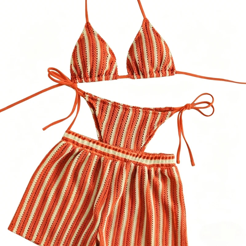 Women's New Style Boxer Shorts Mesh Three-piece